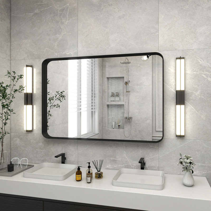 Wall Mount Mirror, Black, 32.87" x 24.21"