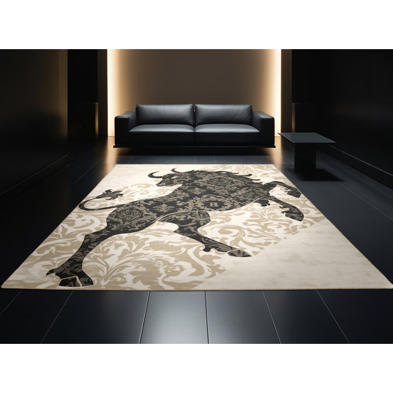 Tapis moelleux moelleux et moelleux classique en damas beige Oreland, 5 x 8