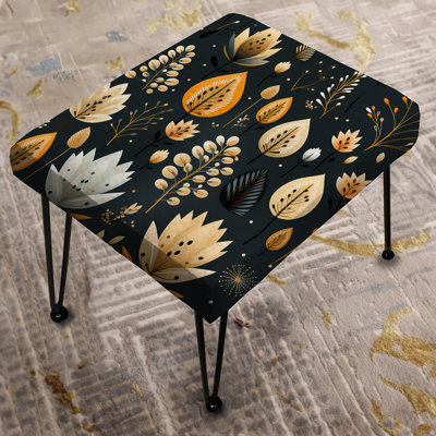 Yellow And Black Moroccan Influence Floral - Floral Rectangle Ottoman