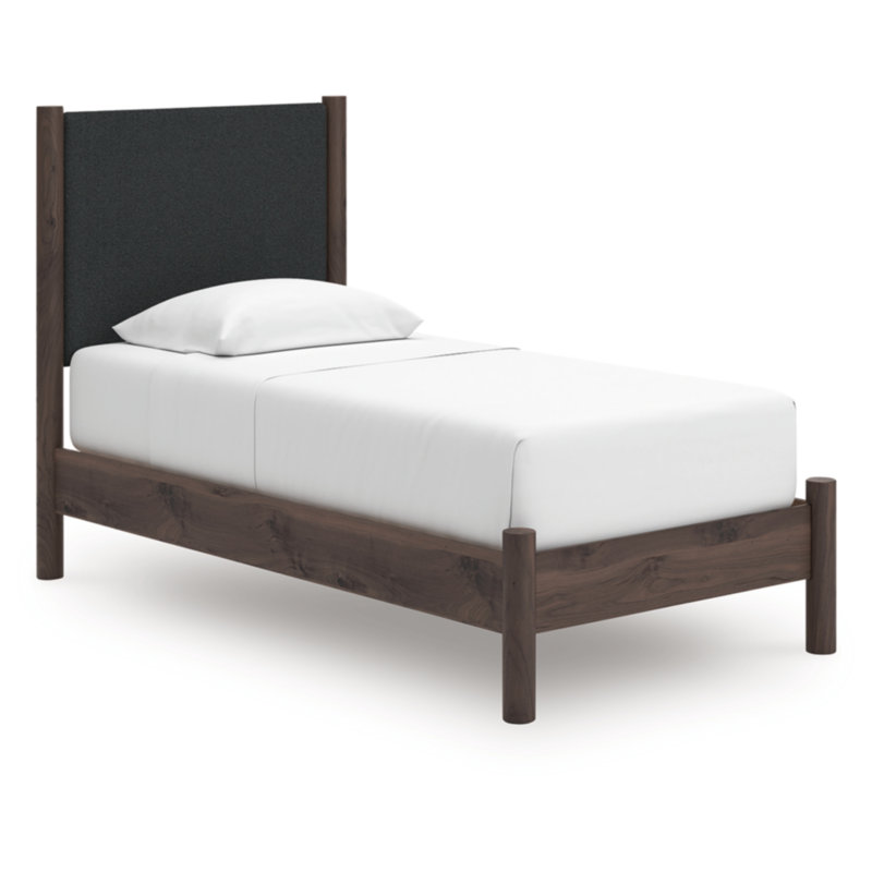 Lit plateforme tapissier simple Cadmori, Lit simple, Brun / Noir