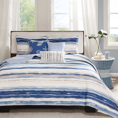 6 pièces de courtepointe imprimée très grand / très grand - tons de bleu tempête pour une chambre apaisante avec coussins décoratifs