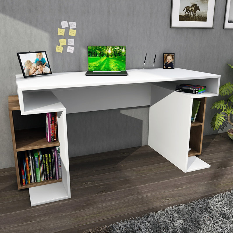 153.6cm Rectangle Writing Desk, Brown/White