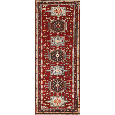 Red Traditional  Geometric Runner Rug 3x8