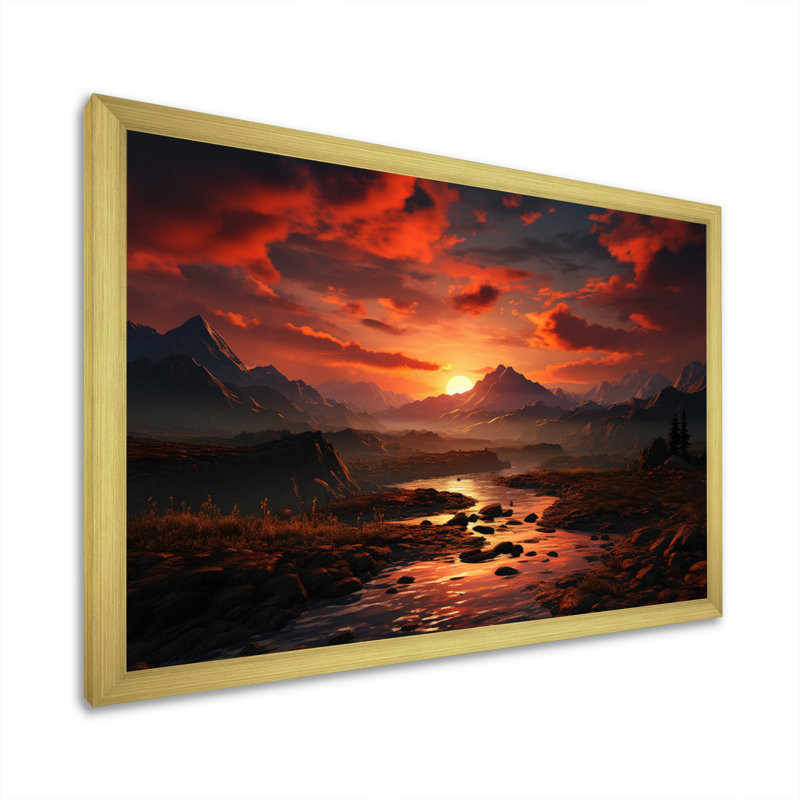 Coucher de soleil au sommet - impression sur toile de paysages, H 12 po x l 20 po x P 1 po, Encadrement doré