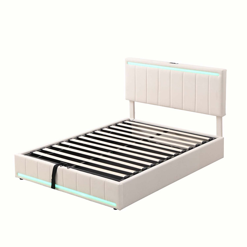 Lit standard avec rangement Kasiem, Double, Beige