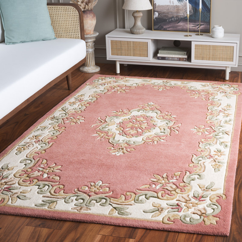 Tapis rose / ivoire en laine / coton touffeté à la main Stenberg, Rectangle 5 pi x 8 pi
