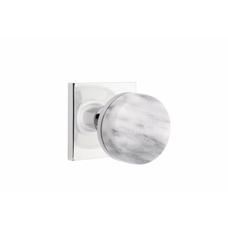 Ensemble de poignées Emtek Select, rosette carrée, tige conique, poignée en marbre blanc, Chrome poli