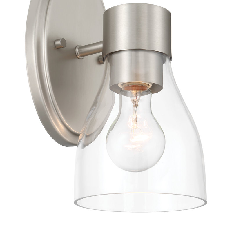 Applique murale à 1 lumière en nickel brossé à intensité variable avec abat-jour en verre transparent Jessa, Nickel brossé