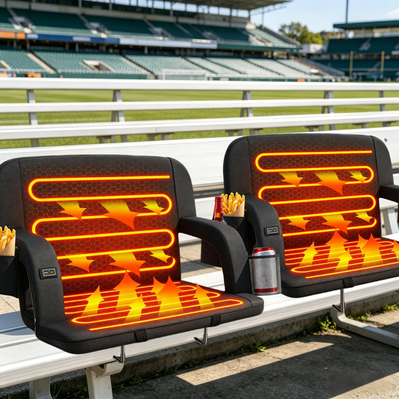 Siège chauffant pour stade avec support pour le dos, 3 niveaux de chaleur jusqu'à 150 ° F, fauteuil de gradin inclinable rembourré avec banc de puissance de 20 000 mah, siège pliant imperméable pour les sports et les événements extérieurs