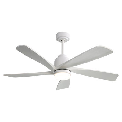 52 Inch Modern Ceiling Fan With Dimmable LED Light 5 Solid Wood Blades Smart Remote Control Reversible DC Motor