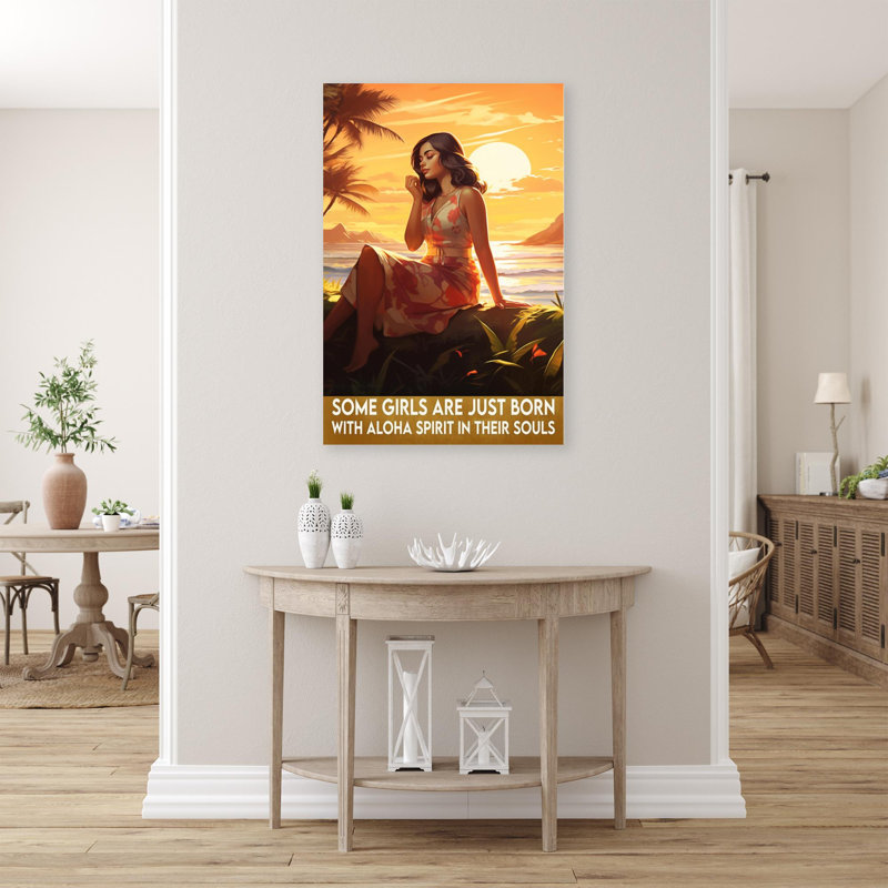 «Girls Just Born With Aloha Spirit», reproduction d'art graphique sur toile tendue 1 pièce, H 36 po x l 24 po x P 1,25 po