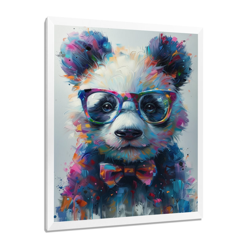 Illusion de portrait de panda noir et rouge, H 30 po x l 40 po x P 1,5 po, Cadre simple blanc