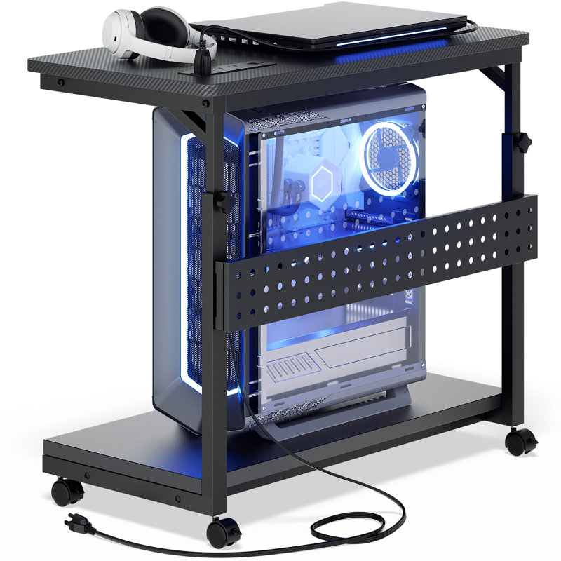 24" Computer Tower Stand with Power Outlet, Black