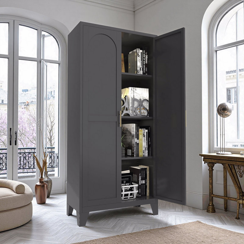Armoire de rangement en métal 61 "avec tablettes réglables - 2 portes galbées