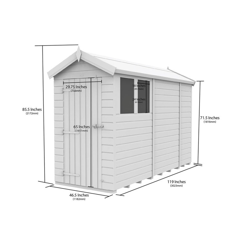 4ft x 10ft Apex Shed - Double Door with Windows