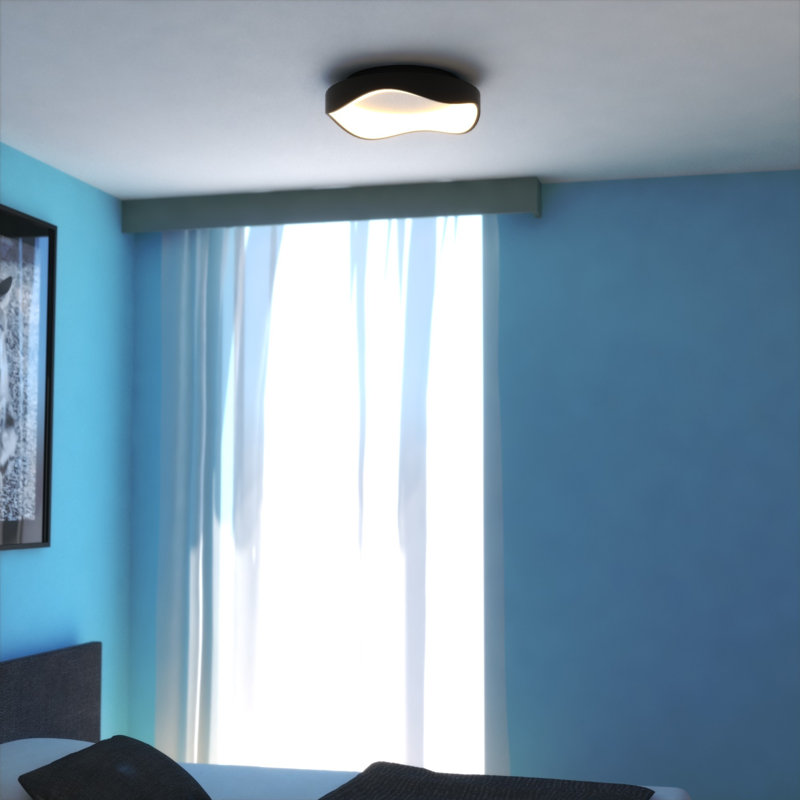 Bowen 1-Light 16.5 In. Wide Textured Black Modern Contemporary Round Flush Mount Lighting Fixture, White Frosted Shade, LED With Selectable Color Temperature For Low Ceilings, Bedroom, Hallway, Kitchen