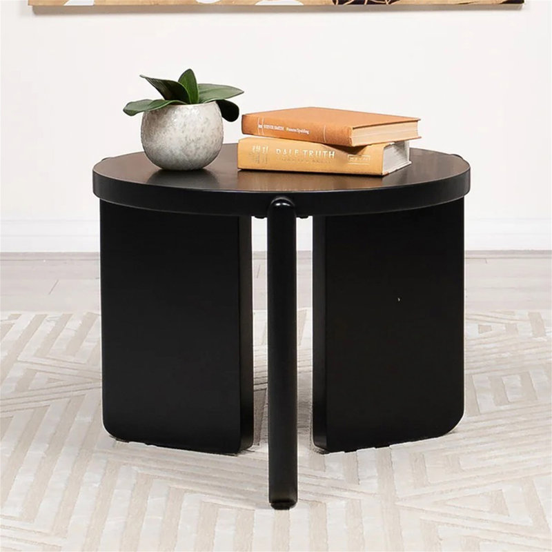 Table de bout ronde en bois, noir