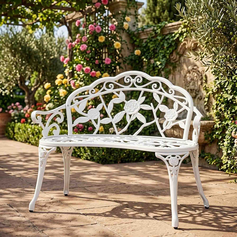 Metal Outdoor Bench, White