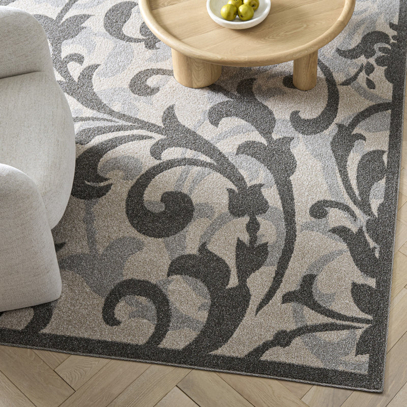 Ammundsen Floral Ivory/Gray Area Rug, Rectangle 8' x 10'