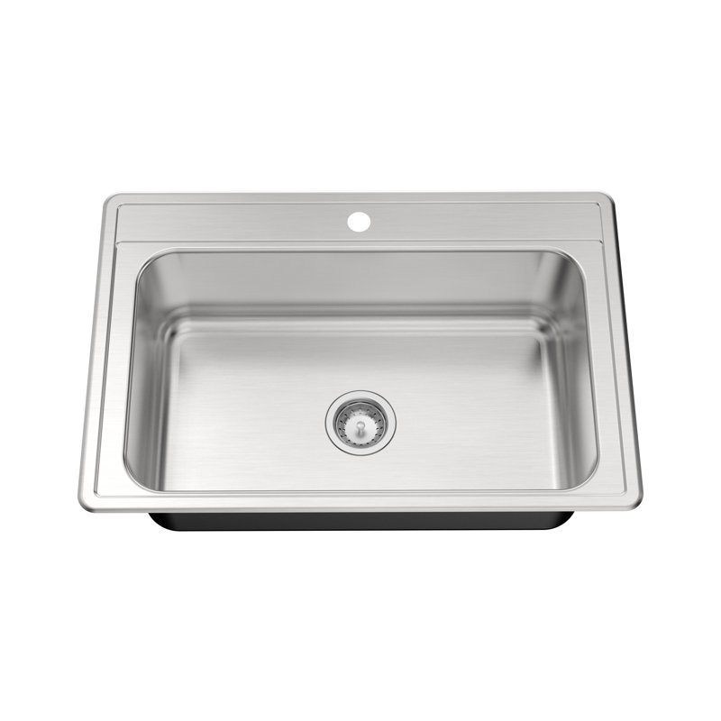 Single Bowl Stainless Steel Kitchen Sink, 9" H x 33" W x 22" D