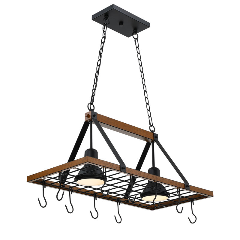 Luminaire suspendu pour îlot de cuisine 60 watts 2 lumières avec abat-jour conique et crochets, Naturel