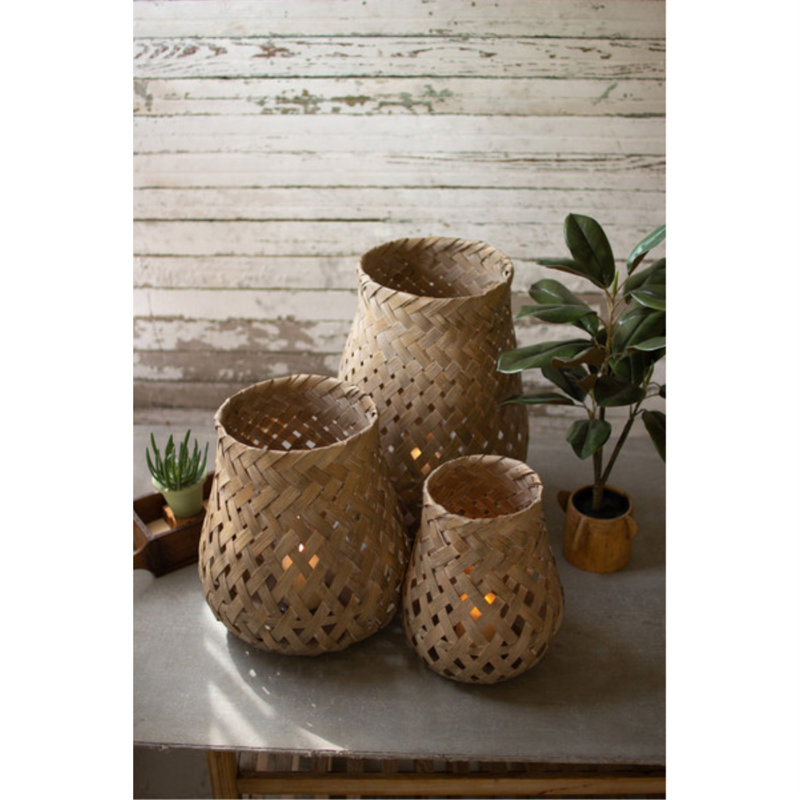 Ensemble de 3 lanternes de bougie en panier tissé Kalalou H 20,5 po