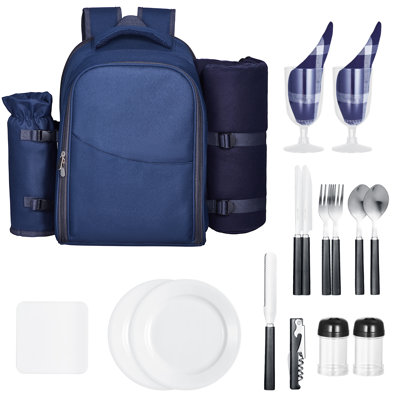 Beach Picnic Backpack Bag for 2 Person with Cooler Compartment