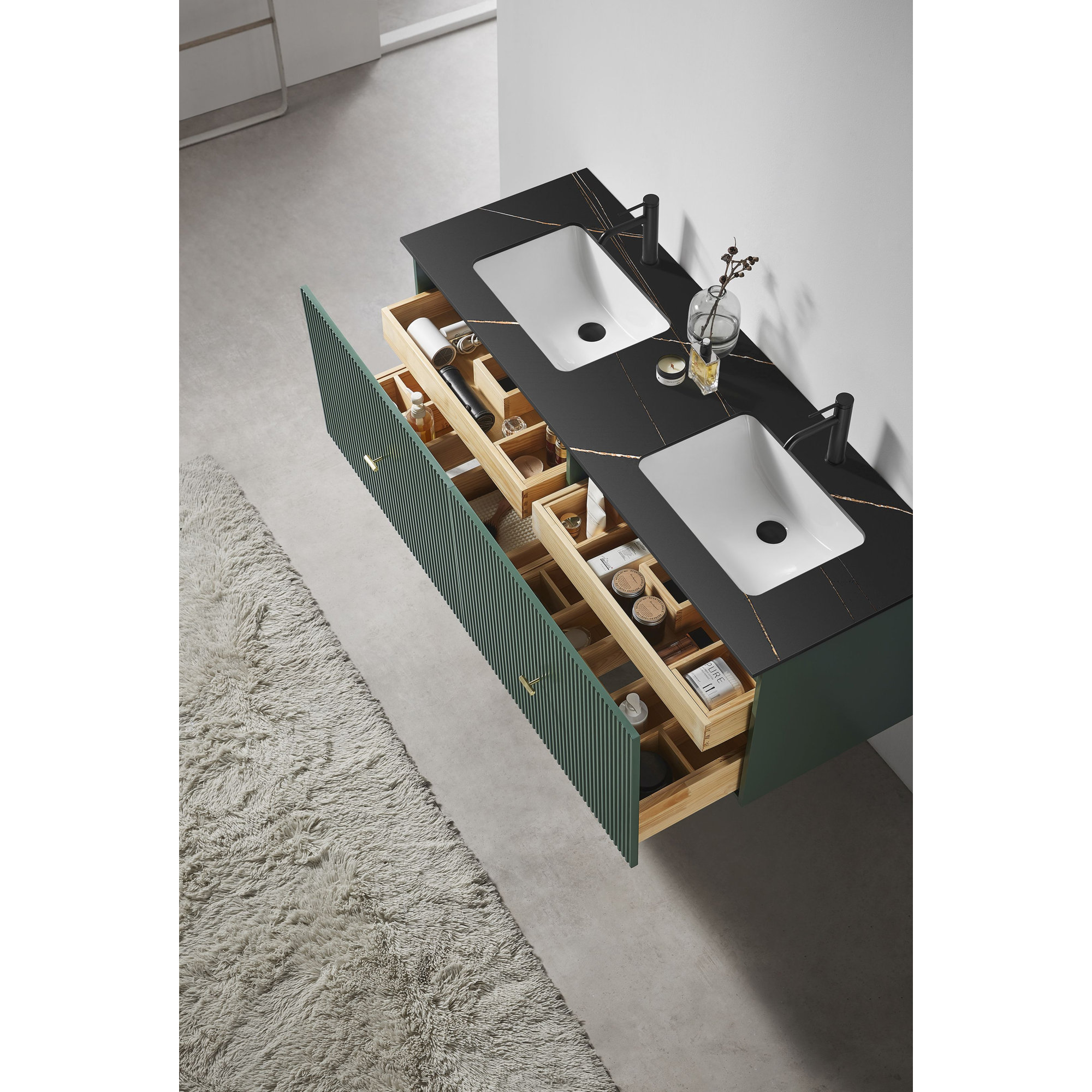 Jamell 60'' Double Bathroom Vanity, Black, Forest Green