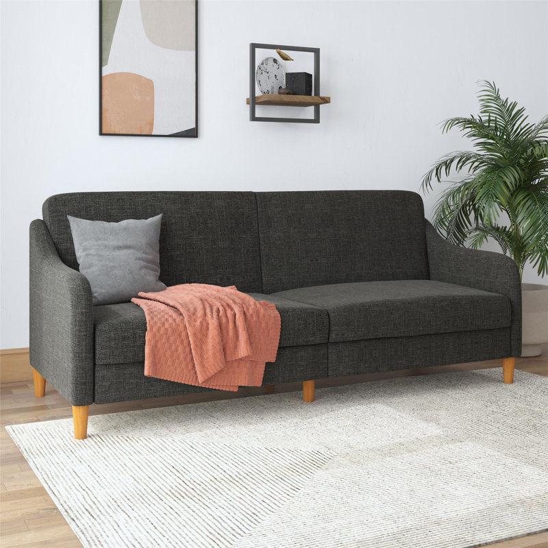 2 Seater Linen Blend Sleeper, Dark Gray