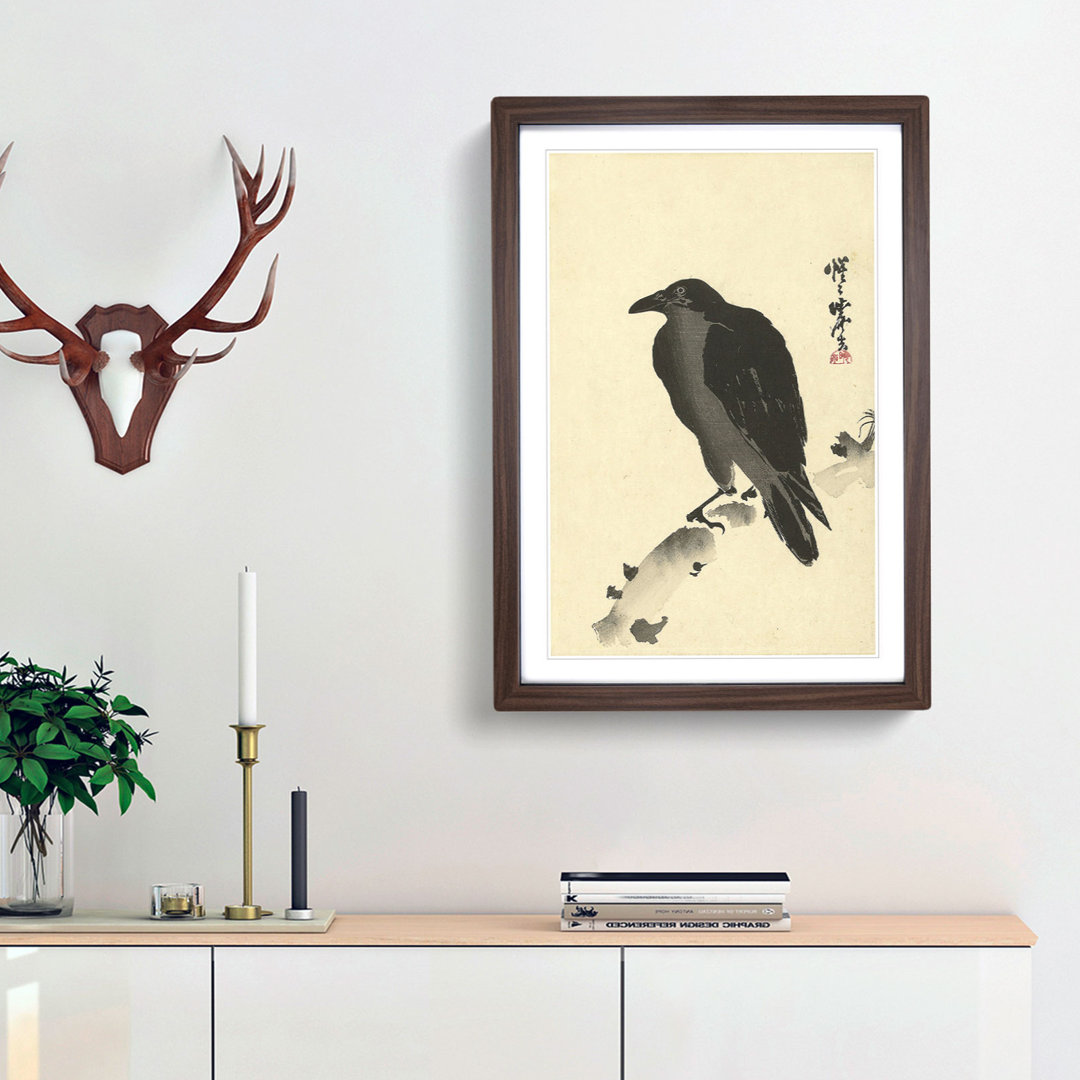 Crow on a Tree Branch by Kawanabe Kyosai - Framed Print