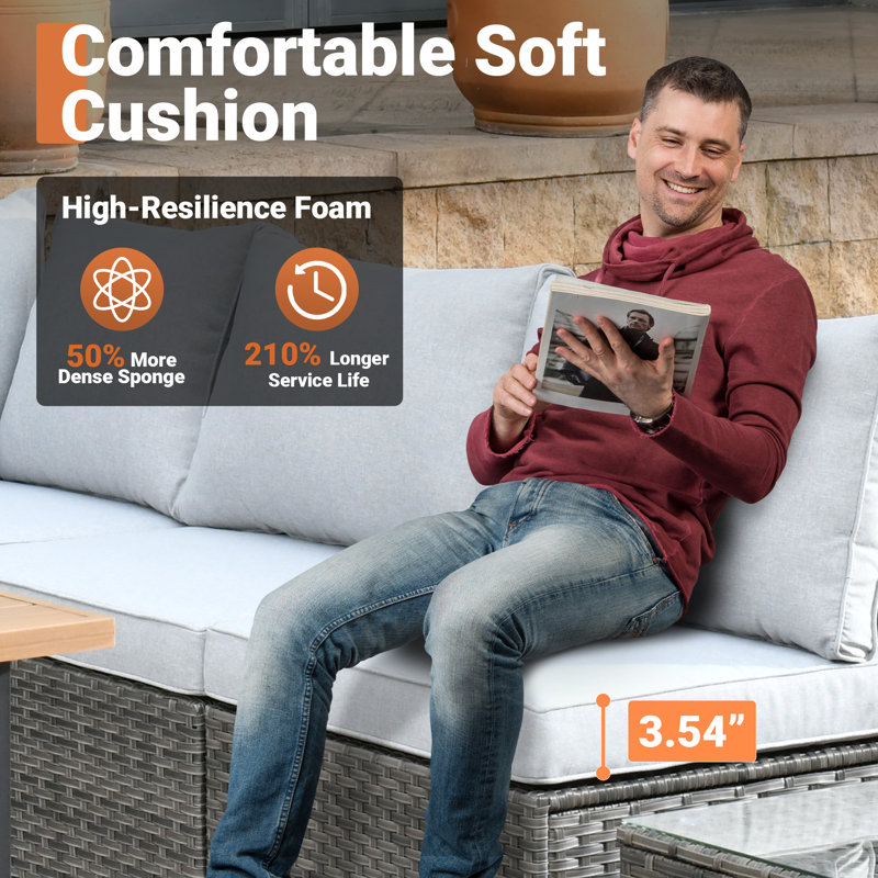 Chappotin Wicker 4 - Person Modular Patio Conversation Set with Cushions, Light Gray