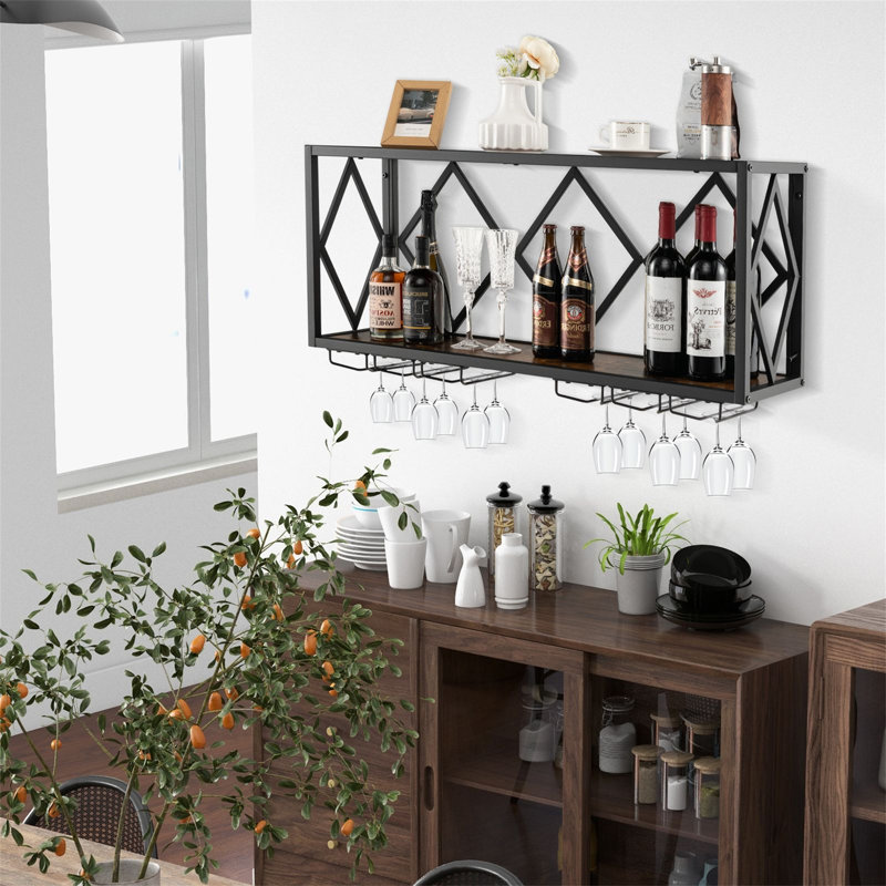 Wall Mounted Wine Bottle Rack Brown