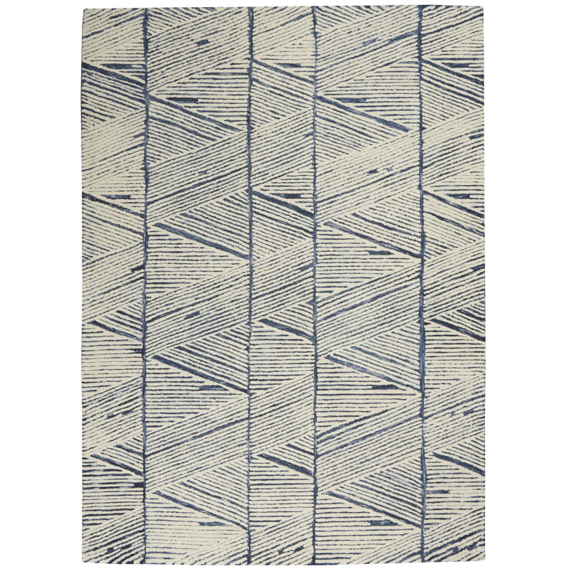Beva Geometric Handmade White/Blue Area Rug, Rectangle 114 x 175cm