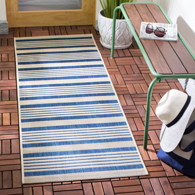 Tapis intérieur / extérieur rayé bleu marine / beige Arneshia