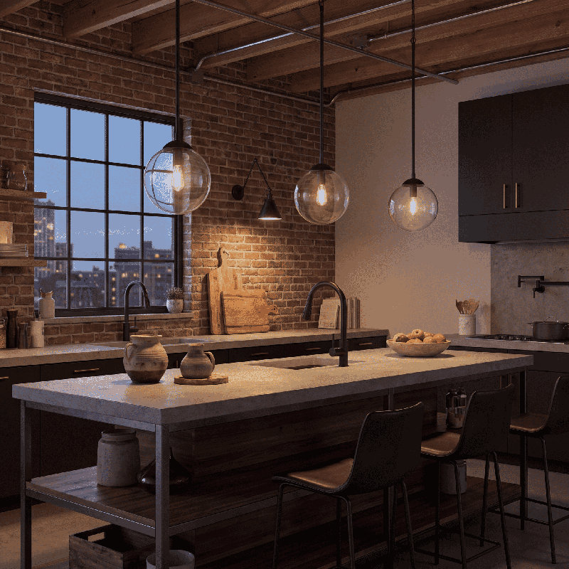 1-Light Single Globe Pendant in Natural Brass, Natural Brass