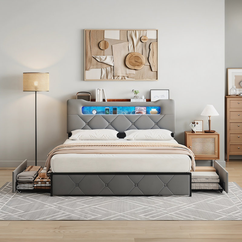 Bed, Gray, European Kingsize (160 x 200 cm)