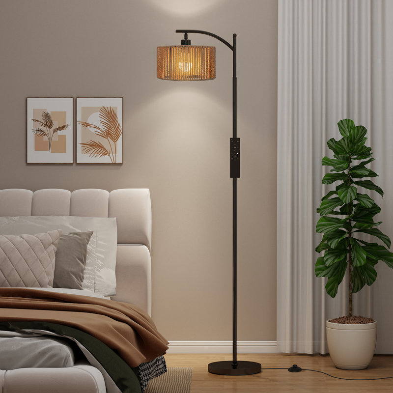 Tarick LED Floor Lamp with Dimmable, Standing Reading Light with Paper Rope Lampshade, Remote Control