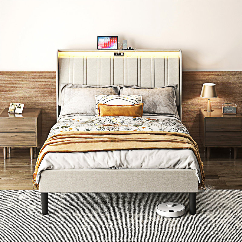 Upholstered Platm Bed, Twin