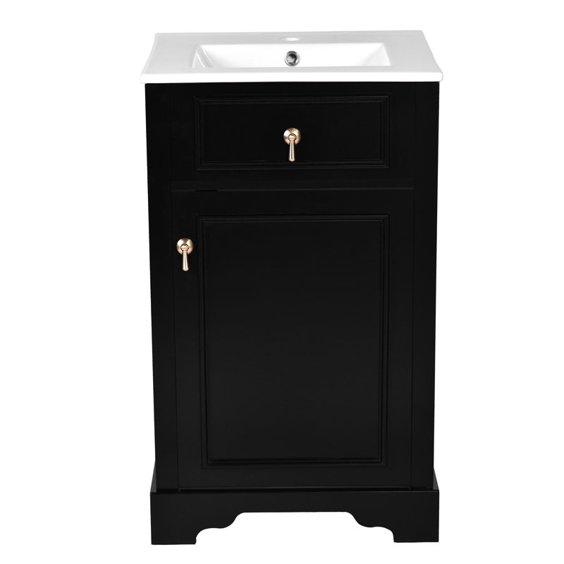 Comptoir de bain de 20 pouces avec lavabo en céramique, porte à fermeture en douceur, tablette réglable et tablette de rangement pour porte - convient aux petites salles de bain