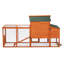 Poulailler orange avec aire de nidification, plateau coulissant et roulettes pour utilisation dans la cour de la volaille, de la fenêtre et du panneau solaire