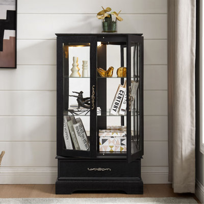 Vitrine lumineuse en verre avec tablettes réglables - Vitrine élégante à 2 portes et tiroir intégré, ampoule incluse