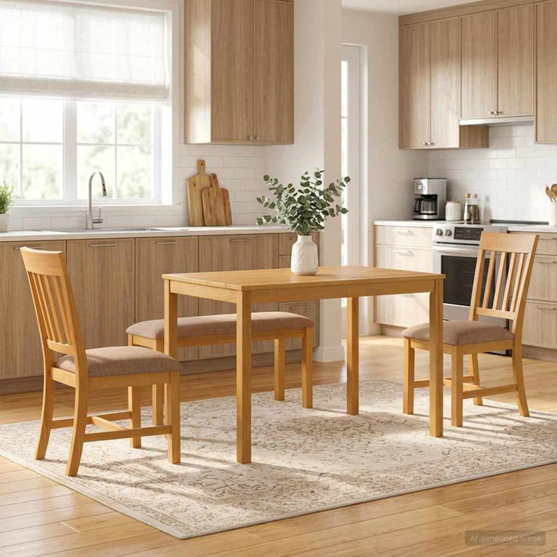 Oak Solid Wood Dining Set, Grey, Grey, Grey, Grey, 4