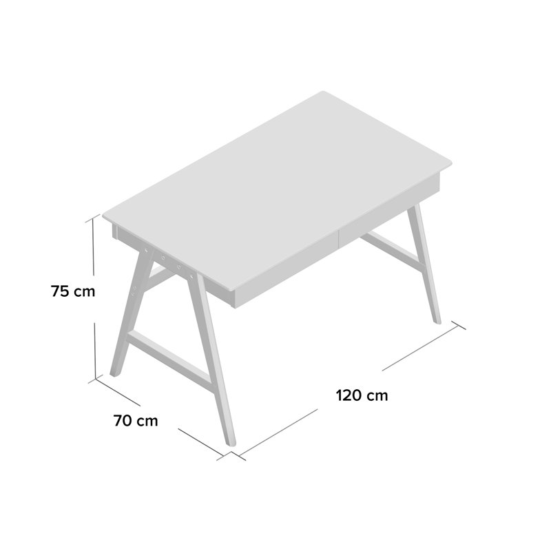 Marcello Solid Wood Base Writing Desk, White, Brown