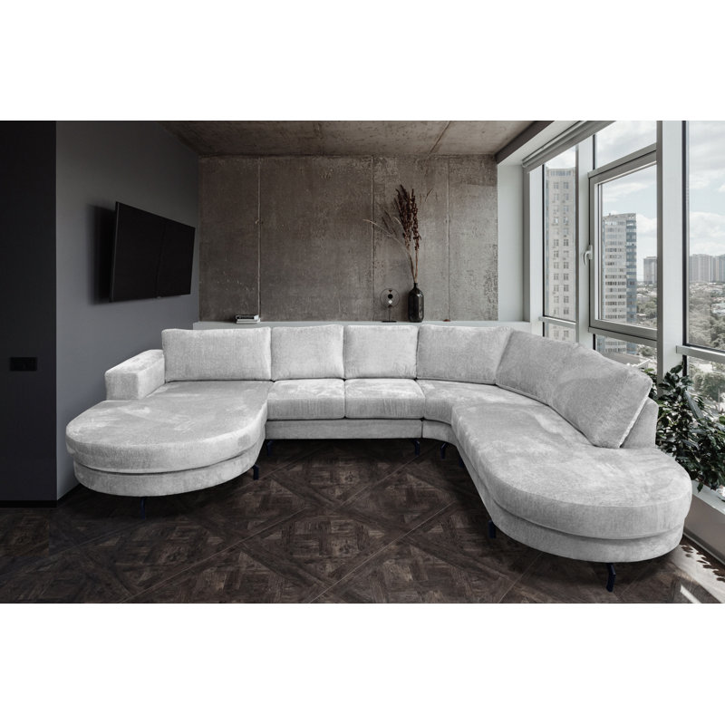 6 Seater Corner Sofa , Light Grey, Right Hand Facing
