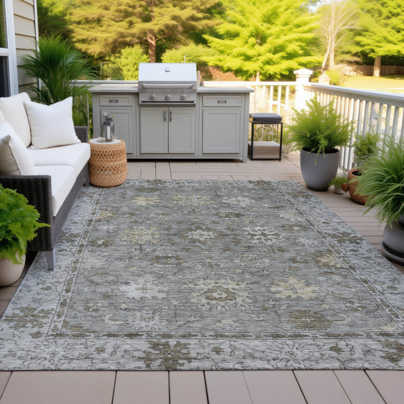 Machine Washable Indoor/Outdoor Xhevrie Pewter Rug, Rectangle 5' x 7'6"