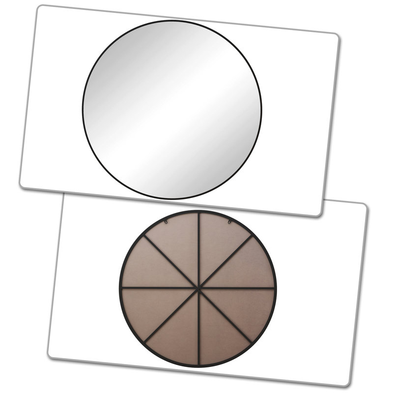 Lundon Metal Round Wall Mirror, Black, Round 38"