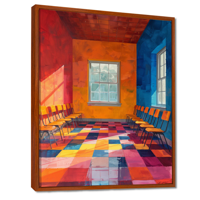 Orange, école créative bleue, art mural I, H 40 po x l 30 po x P 1,5 po, Cadre flottant brun