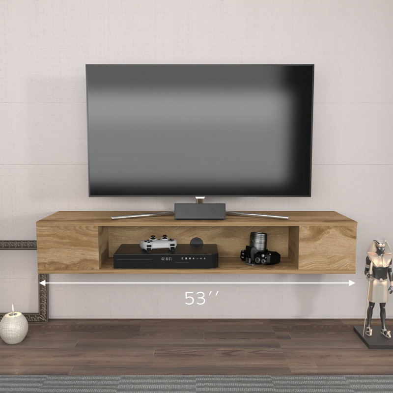 Modern Walnut TV Stand, 53.1 x 9.1 x 13.9 inches | 100% Melamine Coated Particle Board, Thickness: 0.7 inches | Wall-Mountable Design with Multiple Shelves for Additional Storage | Elegant Brown for Contemporary Living Rooms