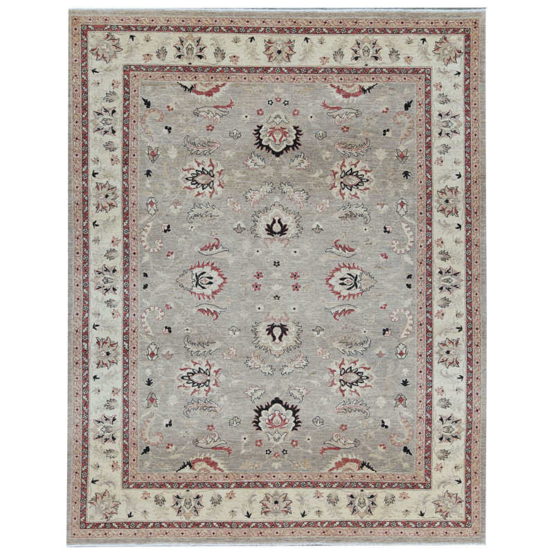 Tapis ivoire et rouge noué à la main de haute qualité