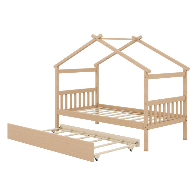 Lit en bois avec lit gigogne, Naturel